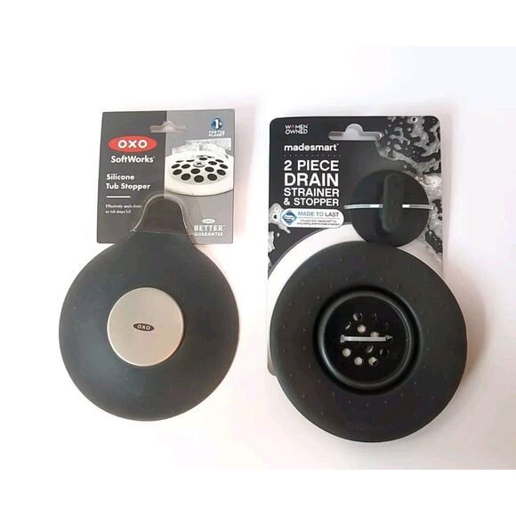 Madesmart 2 Piece Drain Strainer And Stopper Plus Softworks Silicone Tub Stopper - Picture 1 of 5
